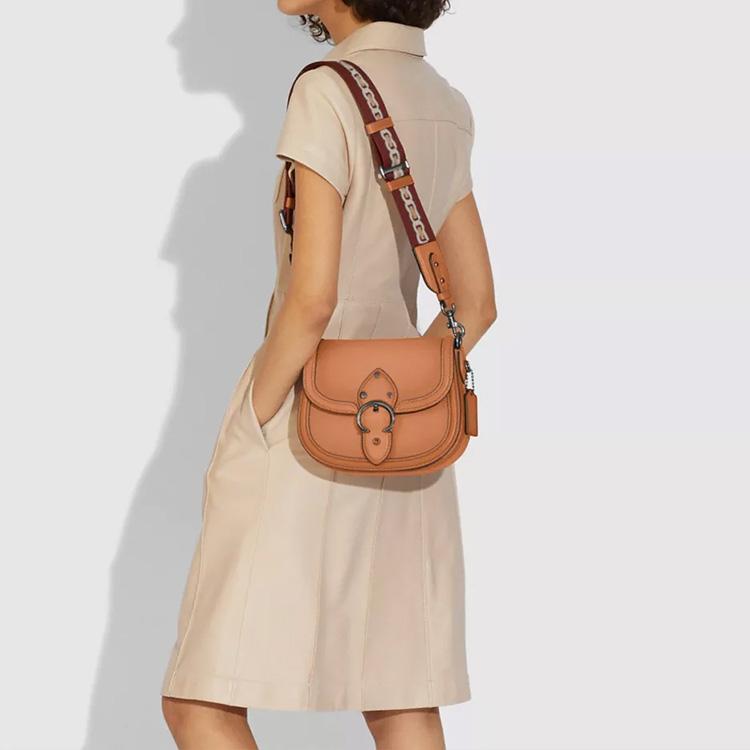 New COACH Beat Tanned Leather Saddle Bag, Shoulder Bag, Crossbody Bag Medium Women's Taupe C3738-B4TP