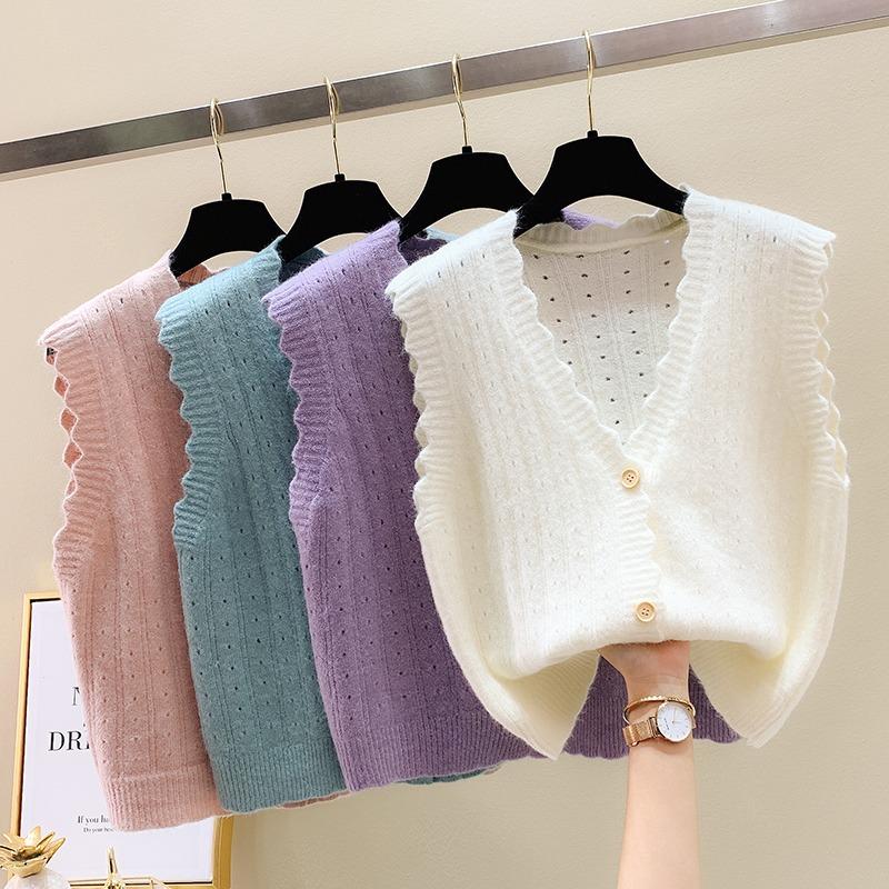 v neck sleeveless knitted cardigan sweater vest for women early autumn new fashion loose short tank tops loose casual solid color elegant clothing