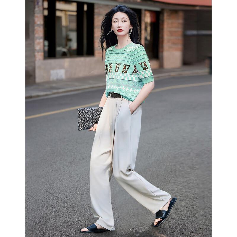 Demana Dopamine Style Ice Hemp Knit Short Sleeve Top M