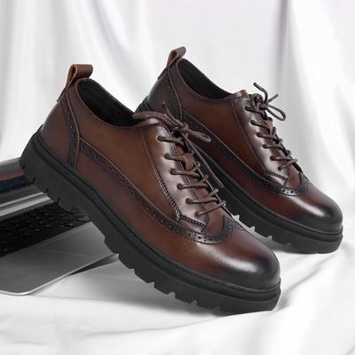 Pantofi Derby de modă Bărbați PU Talpă groasă cu șireturi Cap rotund Culoare uni Sculptură Professional Classic Classic Style British Style Versatile Men Shoes