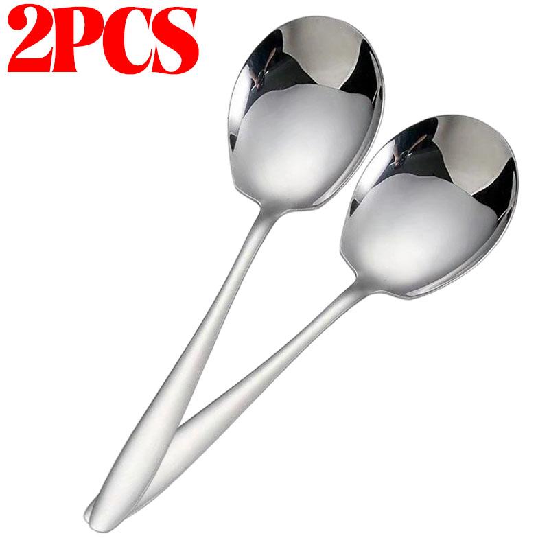 5/1pcs Stainless Steel Spoon Large Round Head Dessert Soup Spoon Home Kitchen Restaurant Cooking Baking Tool Gathering Tableware