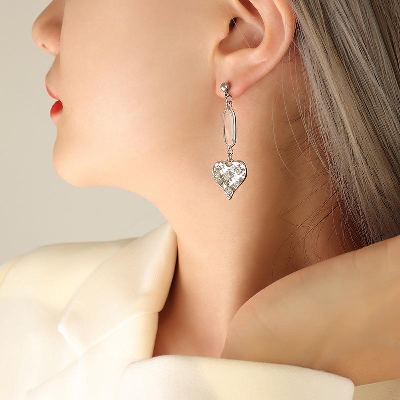 Non-Fading Asymmetrical Zircon Glass Stone Earrings: Fashionable & Versatile European/American Style