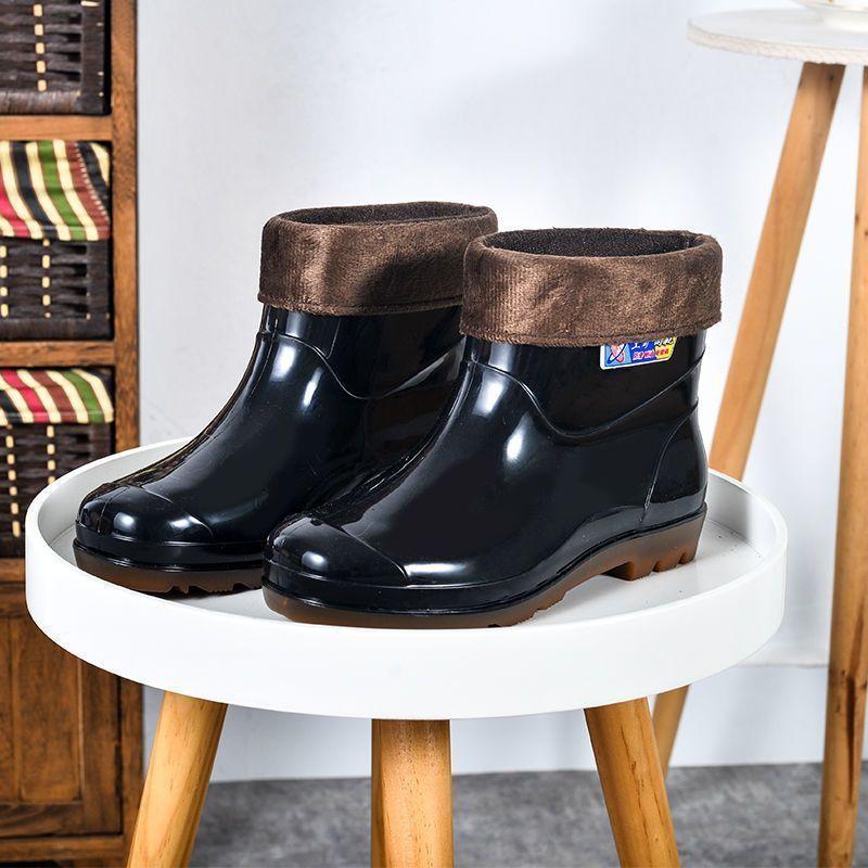 Wear-resistant beef tendon sole rain shoes for men and women, warm acid and alkali-resistant high tube thickened rain boots, non-slip