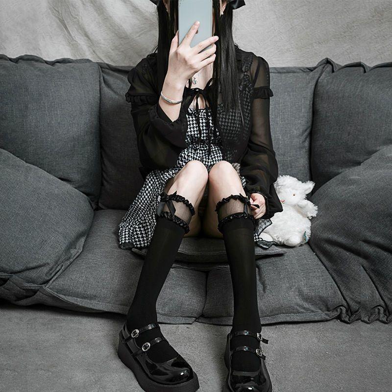 JK Calf Socks Lolita Lace Tube Socks Women's Summer Thin Bow Lolita Cute Half Socks Thin