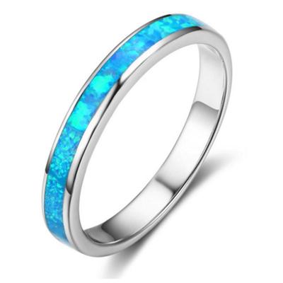 Stylish Blue Opal Single-Loop Engagement Ring: Elegant and Unique Hand Jewelry