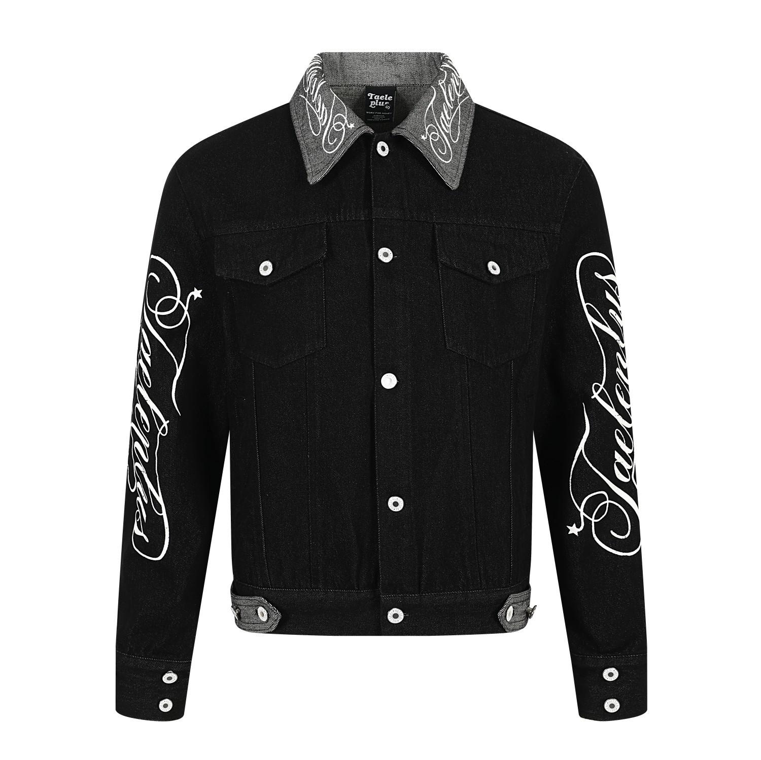 Men s American Vintage Flower Letter Printed Denim Jacket Street Yabi Short Jacket S