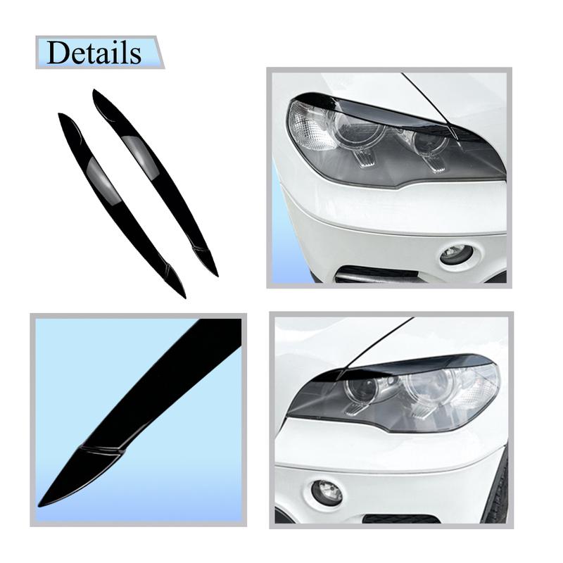 2pcs Car Headlight Eyebrow Eyelid Cover Trim ABS Carbon Fiber Black for BMW X5 E70 2008 2009 2010 2011 2012 2013