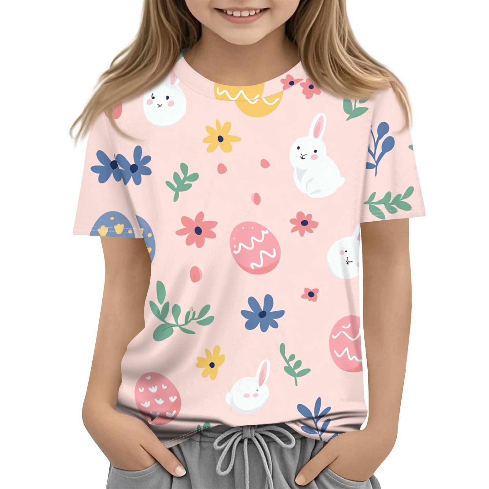 

Детская модная повседневная футболка с коротким рукавом и принтом в виде Пасхи и круглым вырезом 160