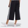 Adidas Color Block Three Stripe Wide Leg Mid Rise Loose Fit Cropped Casual Pants Women Bottoms Black H45101