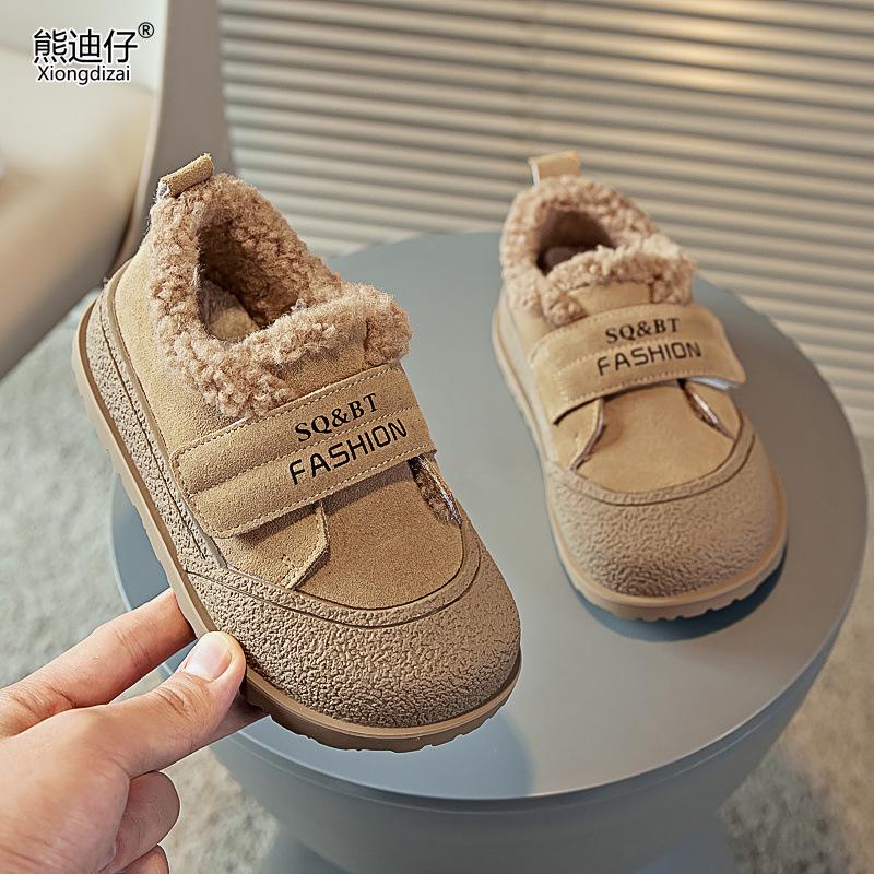 

Детская обувь Новый стиль Зимняя теплая обувь на мягкой подошве Повседневная меховая обувь Модная универсальная верхняя одежда Противоскользящая хлопковая обувь Zapatos De Niña 23insole15cm хаки