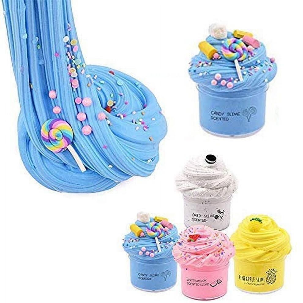 Furry Cloud Slime Kit – DIY Cotton Slime Set (Blue/White/Pink/Yellow), Stress Relief Squeeze Toy for Kids, Soft Colored Slime Clay