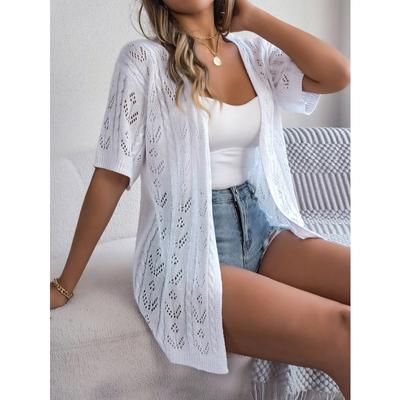 Spring Summer Hollow Out Short Sleeved Knitted Cardigan Sweater Vacation Casual Simple Women Sunscreen Long Shirt Solid Color Women's Clothing