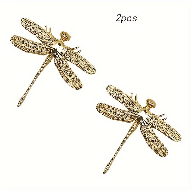 2pcs Dragonfly Design Solid Brass Cabinet Knobs - Polished Finish, Easy Install Drawer Pulls for Home Decor & Furniture