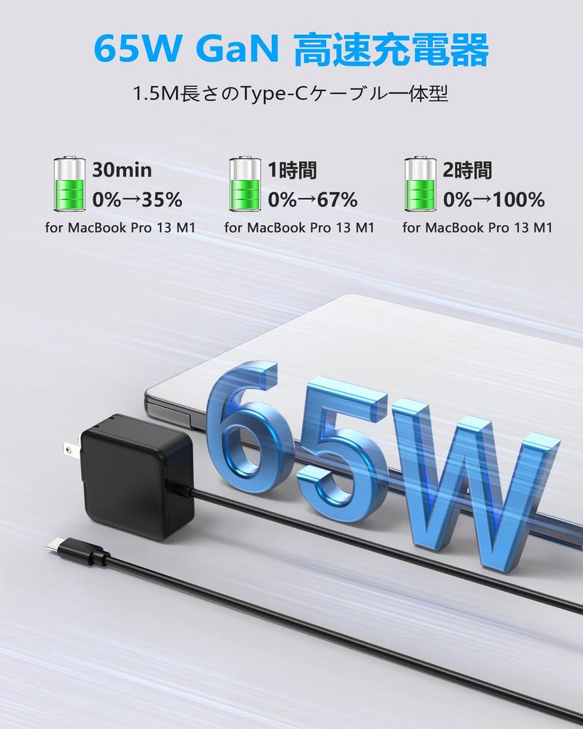65W PD PPS GaN AC Laptop Fast 20V Compact Foldable Fast Charger for Dynabook MacBook Pro ThinkPad X1 VAIO and More USB-C Charger, Compatible, Adapter,