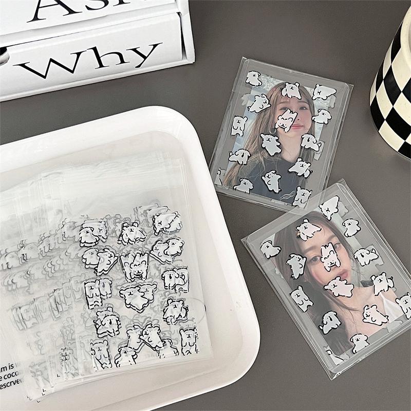 50Pcs Transparent Self-Adhesive Packing Storage Bag Cute Cartoon Dog Pocard Holder Card Cover Protector Po Film Protector