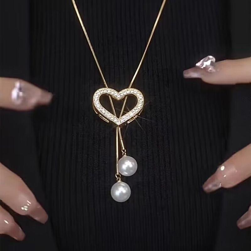 Nowy naszyjnik z kryształkami Love Tassel Sweter Chain dla kobiet, modny wisiorek, biżuteria na szyję, akcesoria do kołnierzyków