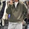 Autumn and Winter Long-sleeved T-shirt Men's Loose Japanese Top Pullover Bottoming Shirt Stand Collar Half Zipper Casual Fashion Sweatshirt