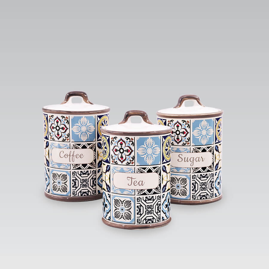 Zestaw 3 ceramicznych pojemników na kawę, herbatę i cukier MAESTRO Holiday in Porto MR-20005-03CS