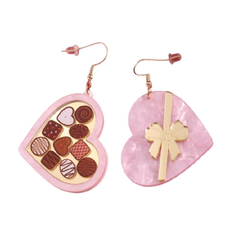 Delicate Valentine's Day Dangle Earrings Handmade Heart Shaped Gift Box Ear Rings Anniversary Earrings for Women