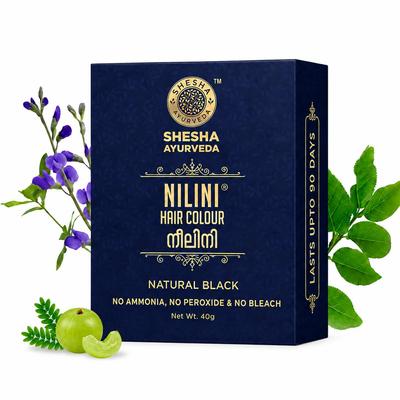 SHESHA AYURVEDA Nilini Color de Cabello - Ayurvédico, Sin Amoníaco, Sin Peróxido, Sin Perboratos, Sin Decolorante, Color Negro Natural (40g)