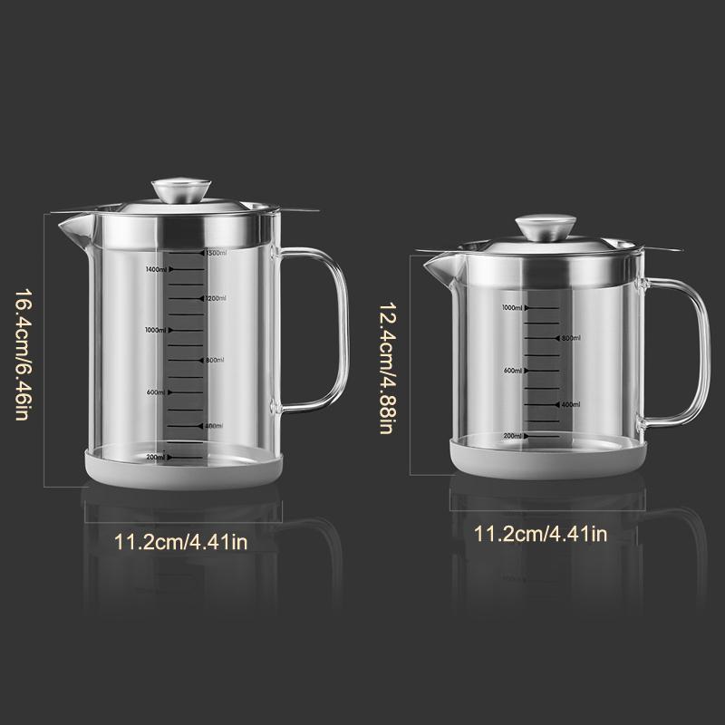 1L/1.5L Stainless Steel Glass Oil Strainer Pot Container Jug Storage Can With Filter Cooking Oil Pot For Kitchen Household Tools