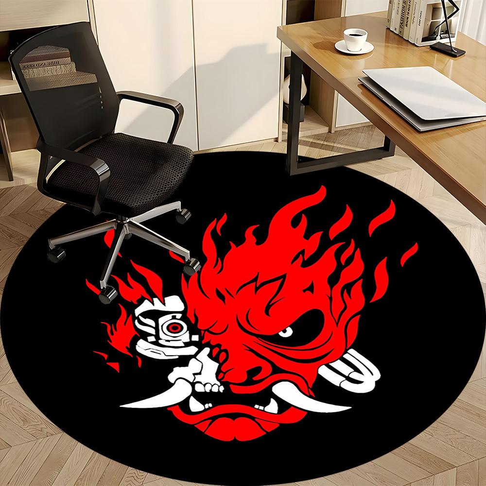 1pc Flame Demon "Gothic Skull" Office Round Area Rug, Under Office Chairs Bedroom Living Room Home Decor, Room Deco