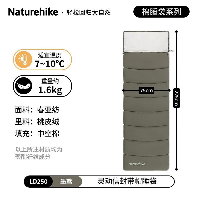 Хлопковый спальный мешок-конверт с капюшоном Naturehike LD250 Agile
