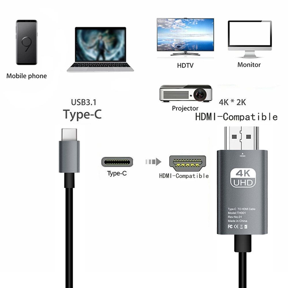 

and Play Projection Screen Laptop Project Adapter Cable 4K HD Cable Projection Wire Type-C to HDMI 4K-30HZ