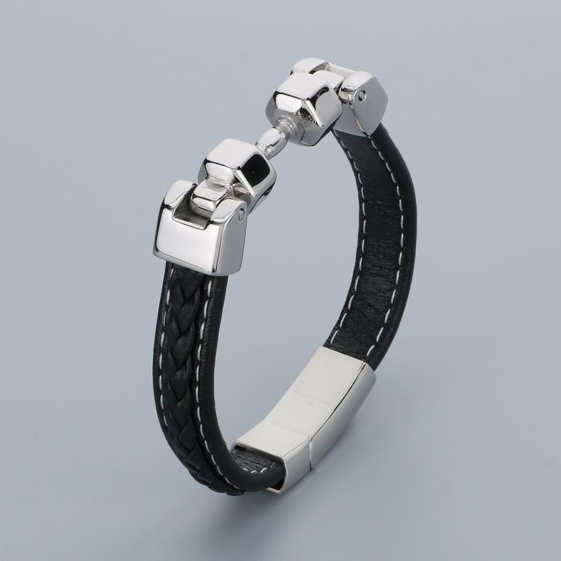 Bracciale Classico in Acciaio Inossidabile e Pelle di Mucca per Uomo Fascino Teschio Guanti Manette Nodo Bracciale con Charms Acciaio Inossidabile Gioielli per Festa Biker