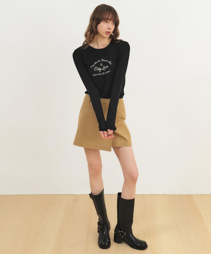 City Breeze Wrap Mini Skirt_Beige