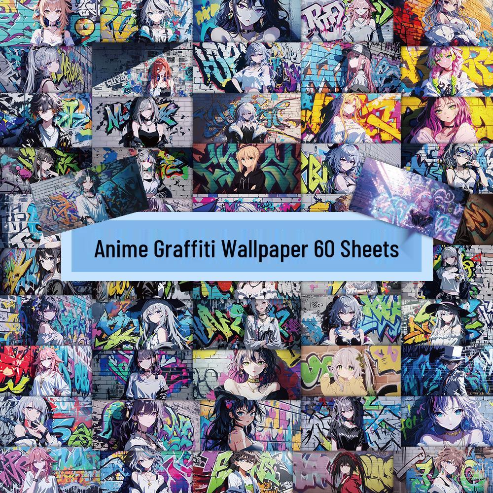60 Anime Graffiti Girl Stickers - Waterproof Cartoon Decorations 14x15 cm
