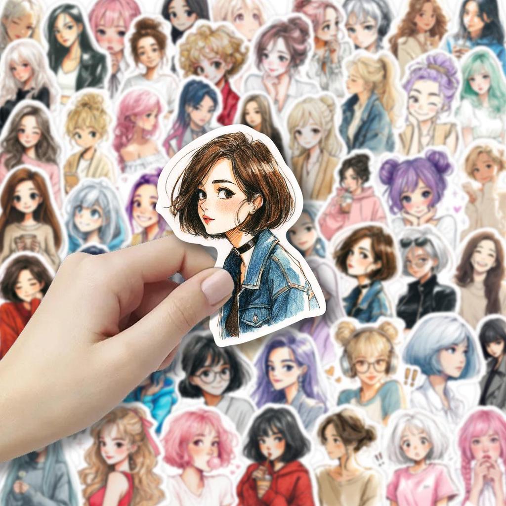 55 Sheets of Hand-Painted Anime Style Stickers for Girls' Journals and Notebooks
