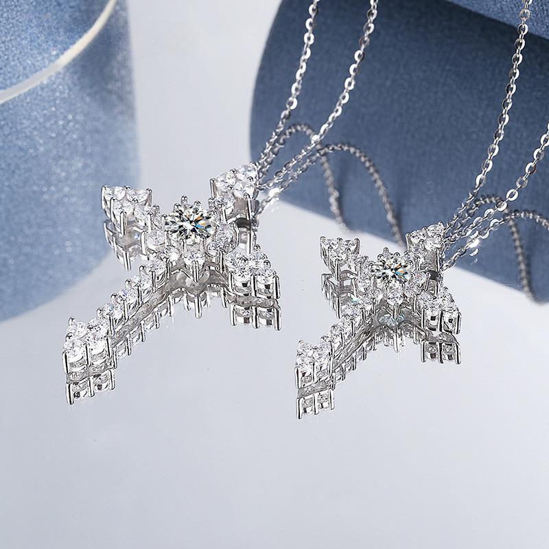 Sterling Silver S925 Moissanite 0.5 Carat Real D Color VVS Grade Cross Necklace Pendant Diamond Test Past High Necklace Jewelry
