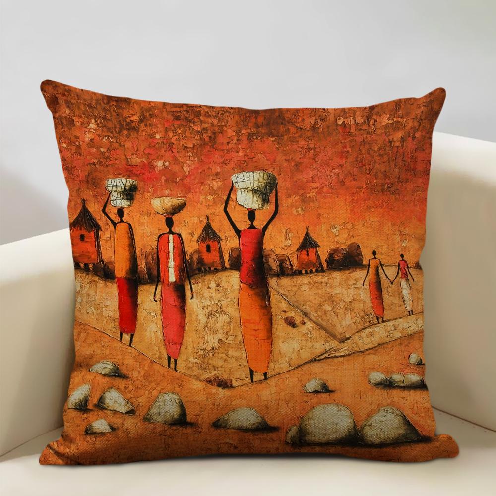 Portrait Oil Painting Cushion Cover African National Style Living Room Sofa Art Decoration Pillow Bedding 45x45cm Cover Pillows