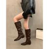 Beige Coarse Heel Pointed Pile Boots Boots Women's Shoes Winter Medium Tube Skinny Knight Boots