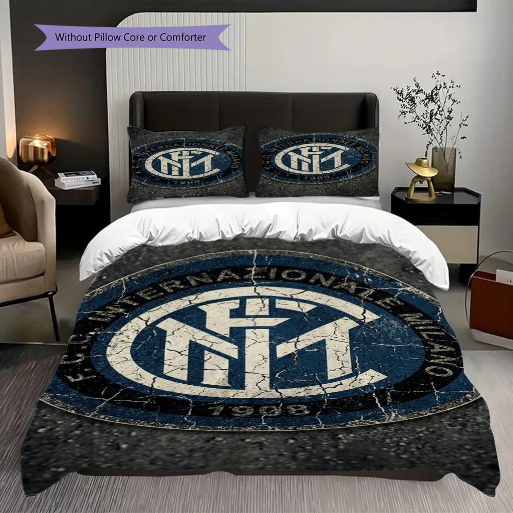 Biancheria da letto artistica con stemma Inter Milan (1 * copripiumino + 2 * federa, senza nucleo) Copripiumino e federa morbidi e confortevoli