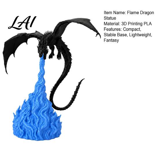Stable Base Dragon Statue 3D Printed Fire-Breathing Statue Mystical Figurine with Flame Decor Base Fantasy Desktop Ornament for Bookshelf,
