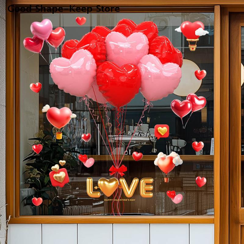 Romantic LOVE Valentine's Day Convenience Store Glass Decor Electrostatic Stickers Sweetheart Balloon Stickers Window Stickers