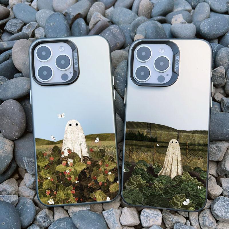 Case For iPhone 13 Mini 12 Pro Max 15 14 11 16 Pro Max Plus Aesthetic Cute Ghost Art Shockproof Matte Laser Back Covers