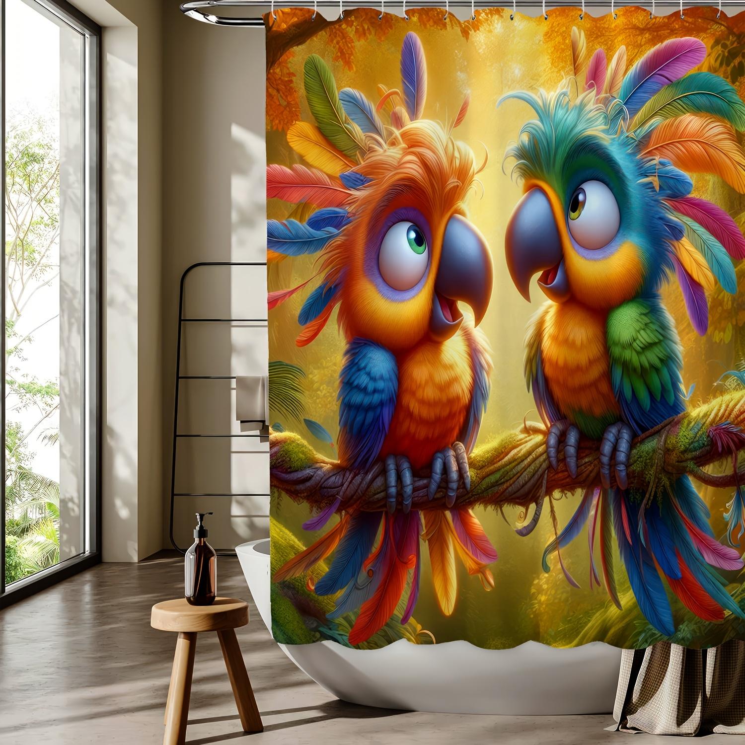 

Vibrant Parrot Cartoon Print Shower Curtain ,All-Season Knit Weave, Animal & Cartoon Theme For Youngsters Bath Decor W60H190(CM)-1 Pcs