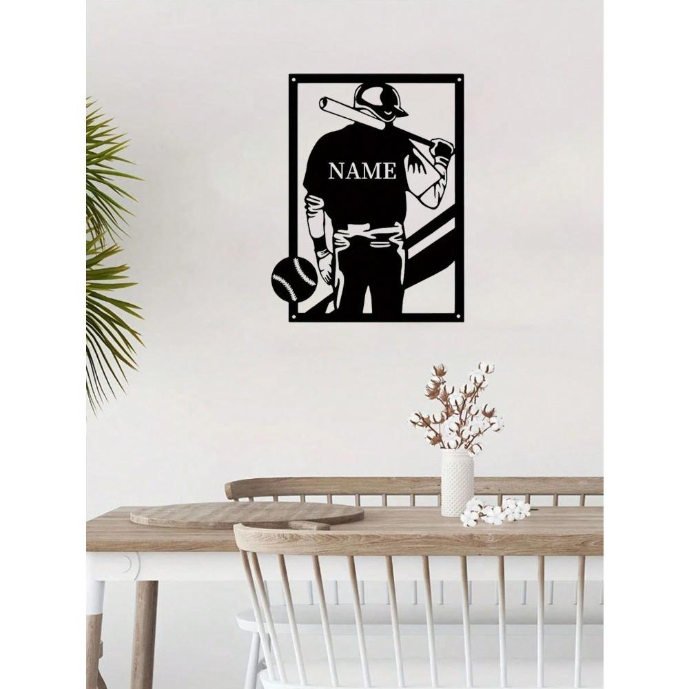 Custom Metal Baseball Player Wall Art Sculpture Personalized Number Name Sign Iron Sport Silhouette Home Decor