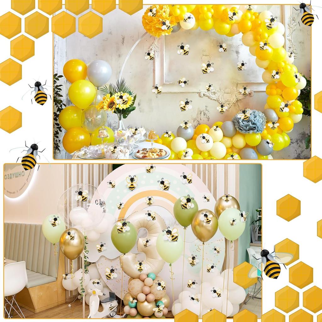 30 Pcs 3D Bee Decoration 5 Sizes Honey Bumble Wall Sticker Decor for Classroom Large Glitter Bee Themed Decals Confetti Cute Adhesive Birthday Baby