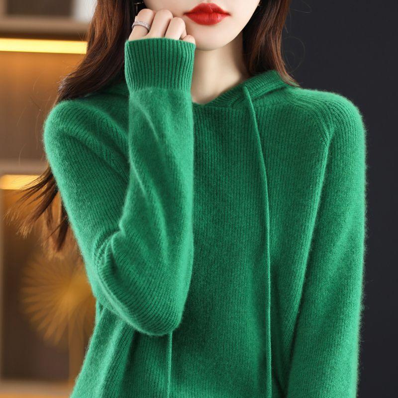 Women Pullover Sweaters Hooded Jumper Korean Loose Solid Long Sleeve Casual Autumn Winter Thick Warm Knitted Sweaters