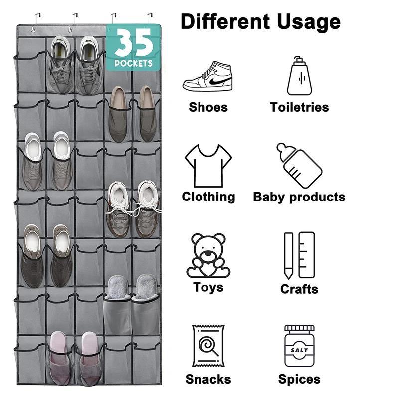 35 Pockets Over the Door Shoe Organizer Large Mesh Pockets With 4 Hooks Transparent Fabric Shoe Rack Storage Bag Box For Bedroom