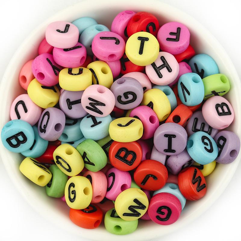 100pcs/Lot Mixed Round Flat Acrylic Letter Beads Alphabet Digital Cube Loose Spacer Beads For Jewelry Making Diy Bracelet