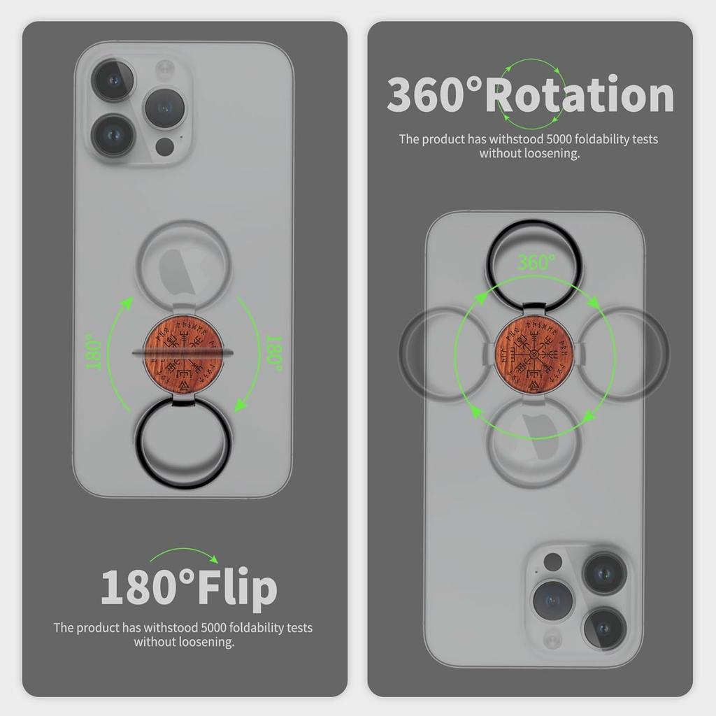 Carveit Wooden Cell Phone Ring Holder Finger Stand Metal Grip Hook Phone Kickstand Compatible with S24 Ultra S23 iPhone 16 Pro Max 13 14 15 Pixel