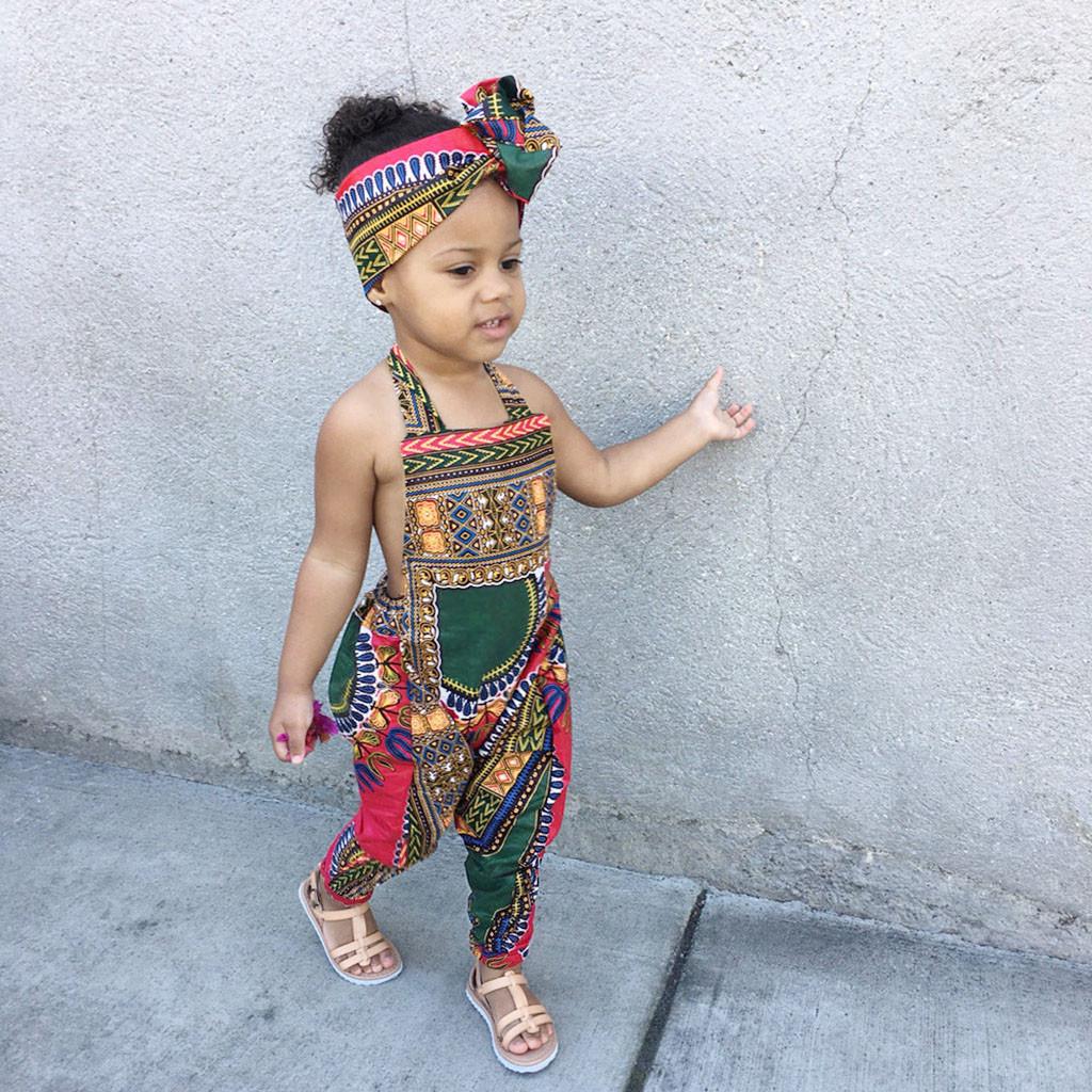 Summer Toddler Baby Girls Sleeveless Dashiki  Romper Jumpsuit Clothes