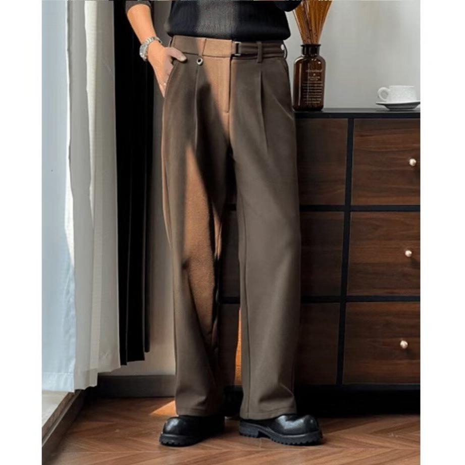 Three-dimensional Pleated Straight Trousers Men's Loose Trousers Wide-leg Spring and Autumn New Drop-down Men's High-end Casual Trousers