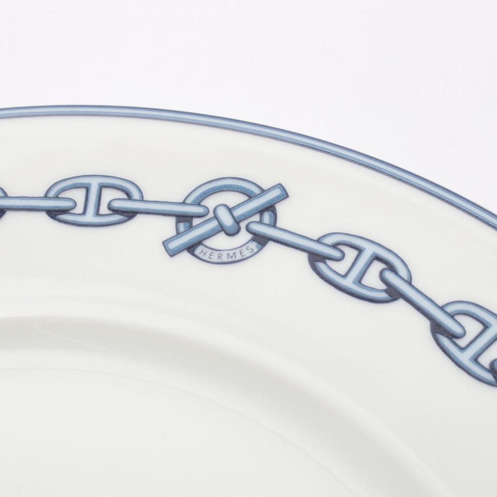 Used HERMES Chaine dancre plate Tableware Pottery White Blue White Used Women