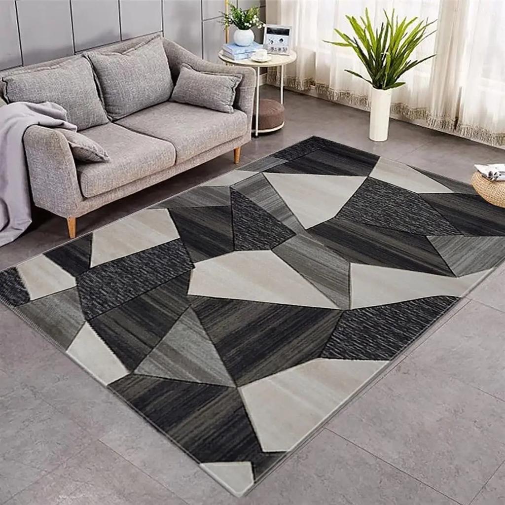 Contemporary Geometric Pattern Area Rug With Artistic Abstract Triangle Circle Motifs Soft Decorative Carpet For Living Room